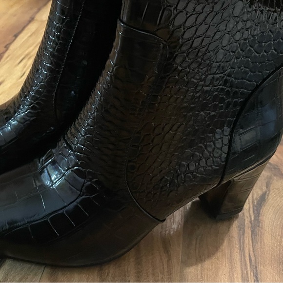 Women's Black Croc-Embossed Knee Boots - Picture 6 of 17